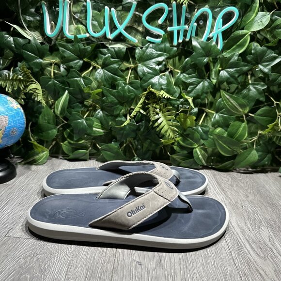 OLUKAI Pili Men\'s Leather Thong Sleek Waterproof Straps Arch Support Sz 11